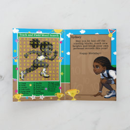 Cartão Black Girls Track Star Word Busca Feliz Aniversári