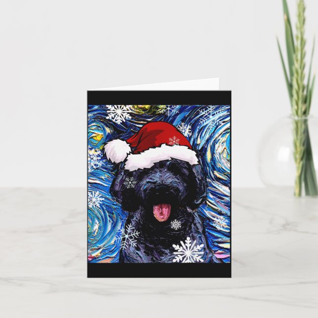 Cartão Black Goldendoodle Labradoodle Santa Dog Christmas (Frente)