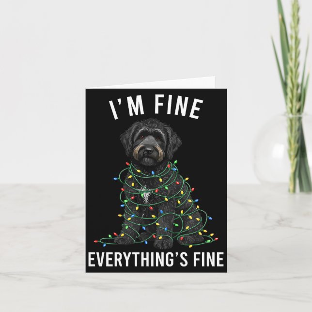 Cartão Black Labradoodle Christmas I'm Fine Everything Is (Frente)