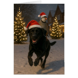 Cartão Black Labrador and Partridge Christmas card