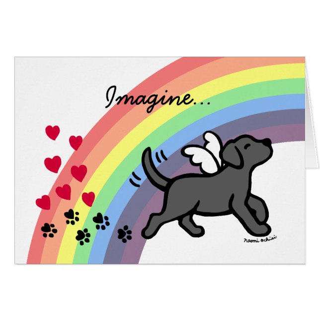 Cartão Black Labrador Hearts Rainbow Bridge Card (Frente Horizontal)