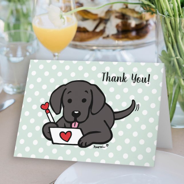 Cartão Black Labrador Love Letter Obrigado (Black Labrador Love Letter Design Thank You Cards for Labrador Owners.  Cute Cartoon Style Art.)