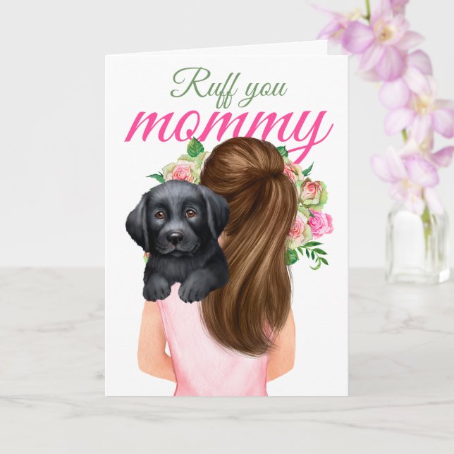 Cartão Black Labrador Puppy Com Mulher Ruff Sua Mamãe (Orquídea)