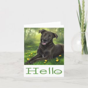 Cartão Black Labrador Retriever Puppy Dog Green Hello