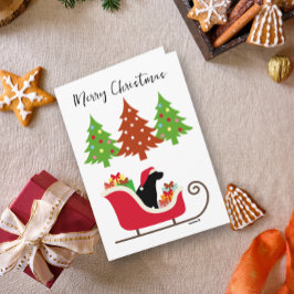 Cartão Black Labrador Silhouette Christmas Sleigh