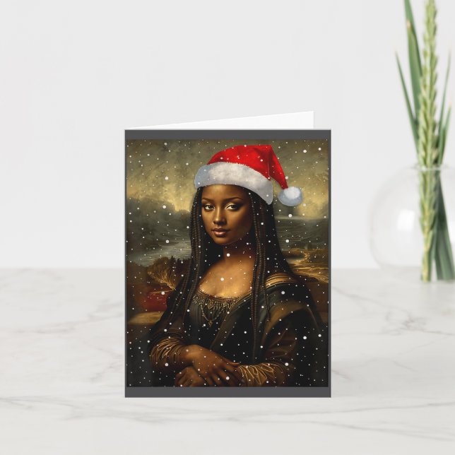 Cartão Black Mona Lisa African American Christmas Santa H (Frente)