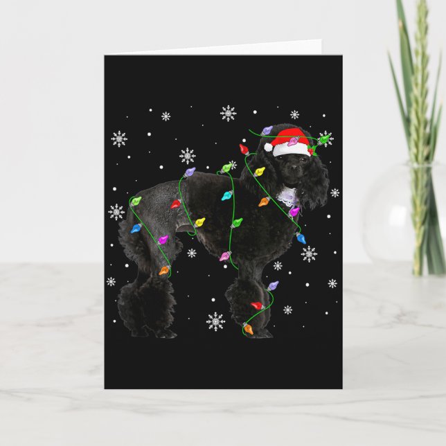 Cartão Black Odle Dog Christmas Lights Funny Santa Hat Do (Frente)