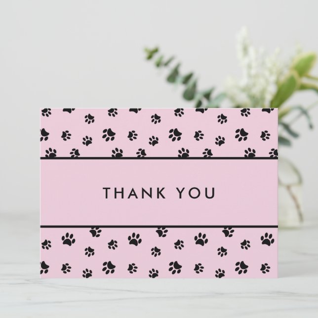 Cartão Black Paw Prints Pink Pet Care Business Thank You (Em pé/Frente)