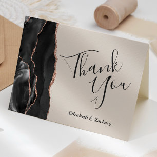 Cartão Black Rose Gold Ágata Bege Casamento Obrigado