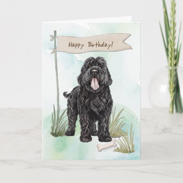 Cartão Black Russian Terrier Breve Sob Sinal De Aniversár (Frente)