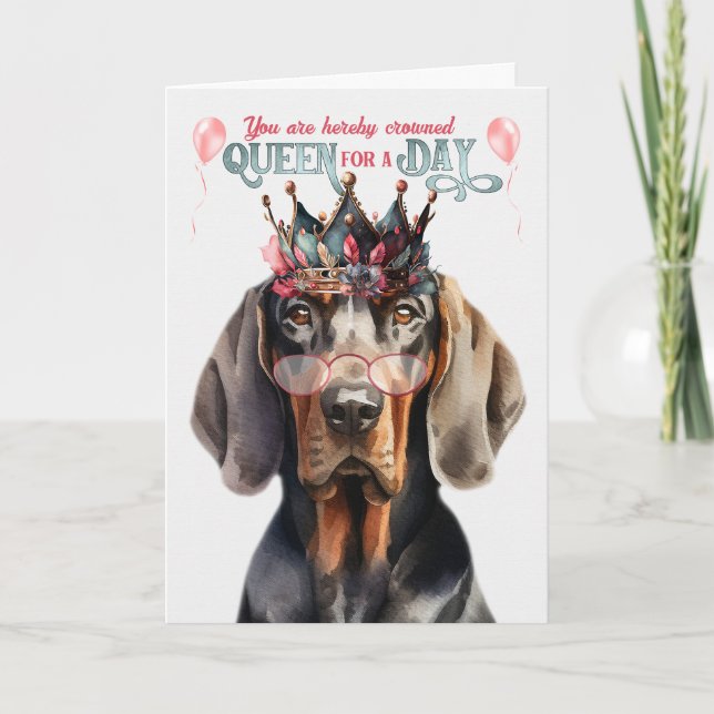 Cartão Black Tan Coonhound Queen para o dia feliz anivers (Frente)