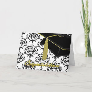Cartão Black & White Damask Graduation Card
