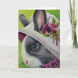 Cartão Black White Dutch Rabbit in Bonnet Watercolor Art
