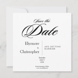Cartão Black & White Minimal Quadrado Casamento Salve a D