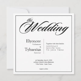 Cartão Black & White Minimal Square Wedding Invitation