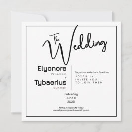 Cartão Black & White Minimal Square Wedding Invitation