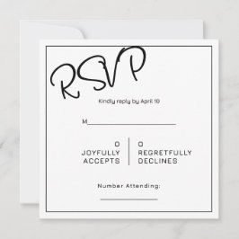 Cartão Black& White Minimal Square Wedding RSVP