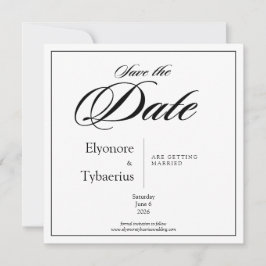 Cartão Black & White Minimal Square Wedding Save the Date