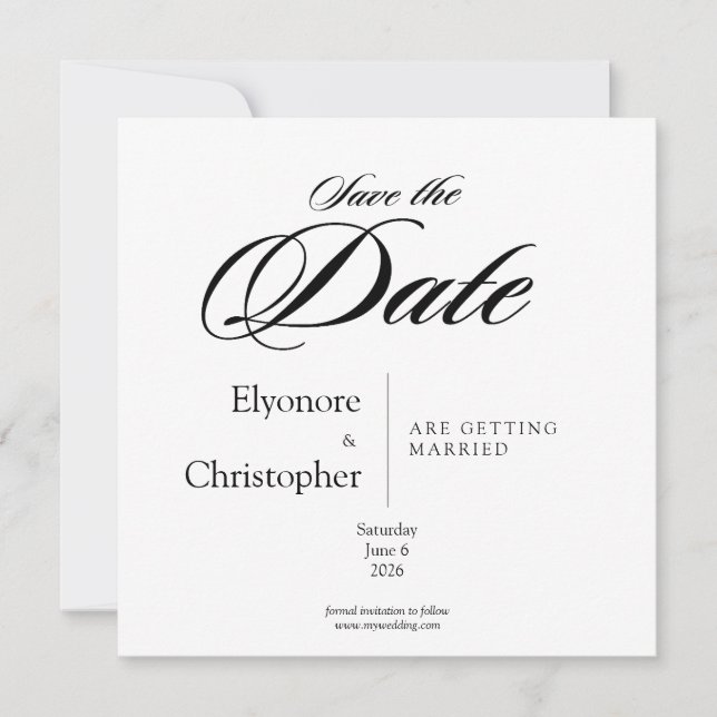Cartão Black& White Minimal Square Wedding Save the Date (Frente)