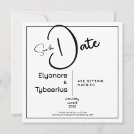 Cartão Black & White Minimal Square Wedding Save the Date