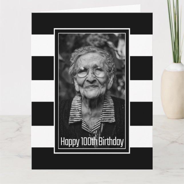 Cartão Black White Striped 100th Birthday (Frente)