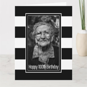 Cartão Black White Striped 100th Birthday