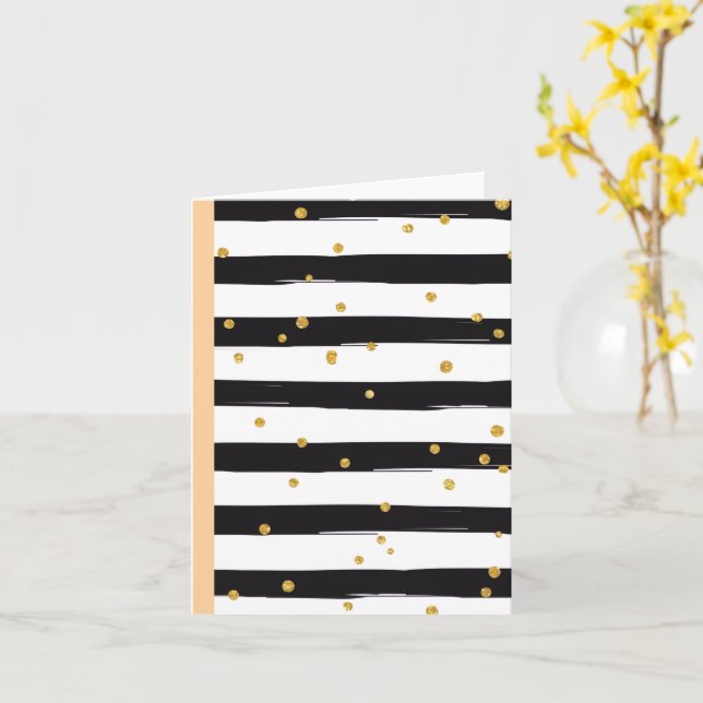 Cartão Black White Stripes with Gold Confetti Pattern (Flor Amarela)