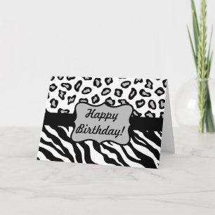 Cartão Black & White Zebra & Cheeta Skin Happy Birthday