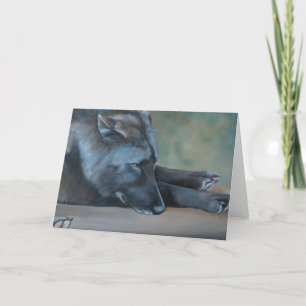 Cartão Black Wolf Lying Art Greeting Card