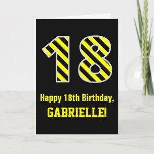 Cartão Black & Yellow Striped "18"; 18º Aniversário + N
