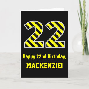 Cartão Black & Yellow Striped "22"; 22º Aniversário + N