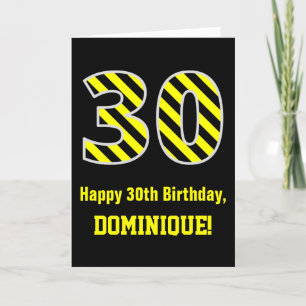 Cartão Black & Yellow Striped "30"; aniversário de 30 an