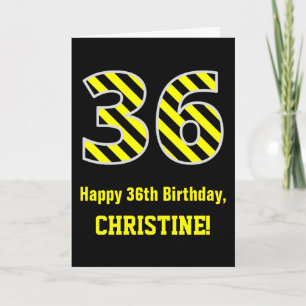 Cartão Black & Yellow Striped "36"; 36.o Aniversário + N