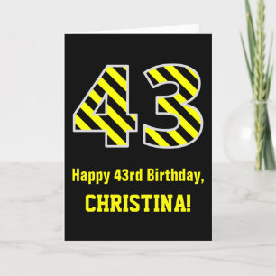 Cartão Black & Yellow Striped "43"; 43º Aniversário + N