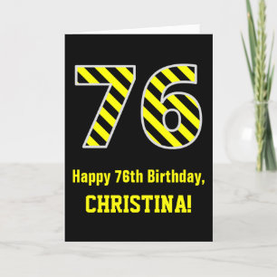 Cartão Black & Yellow Striped "76"; 76.o Aniversário + N