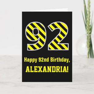 Cartão Black & Yellow Striped "92"; 92º Aniversário + N