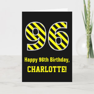 Cartão Black & Yellow Striped "96"; 96.o Aniversário + N