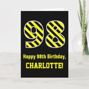 Cartão Black & Yellow Striped "98"; 98.o Aniversário + N