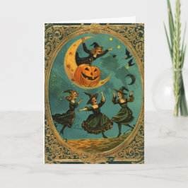 Cartão Blank Card Vintage Witches Dancing Around Moon 5x7