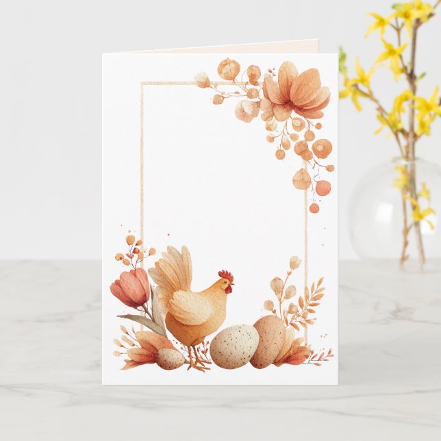 Cartão Blank Easter  Greeting Card with Chicken (Flor Amarela)
