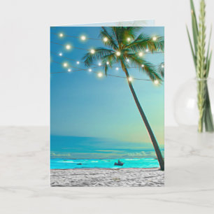 Cartão Blank Elegant Tropical Beach Palms String Lights
