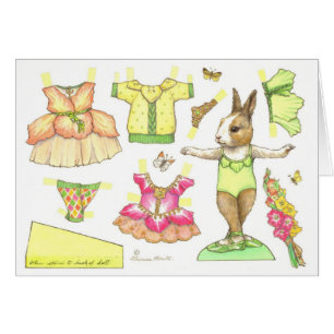 Cartão Blank Gladiolus Ballerina Bunny Paper Doll Card