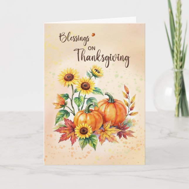 Cartão Blessings Religious Thanksgiving Sunflowers  (Frente)