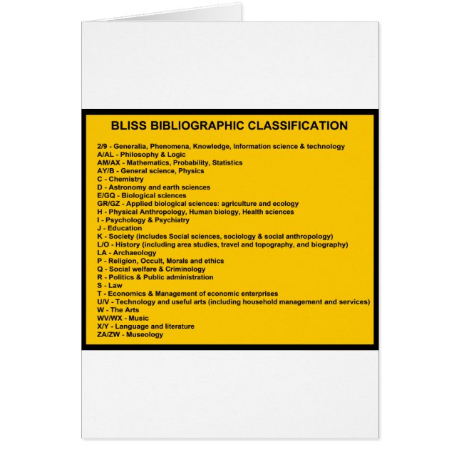 Cartão Bliss Bibliographic Classification System (Frente)