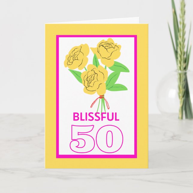 Cartão Blissful 50 Rosas de aniversário de casamento Dour (Frente)