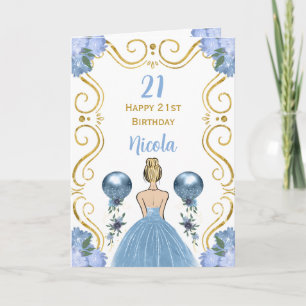 Cartão Blona Princesa Azul Feliz Aniversário