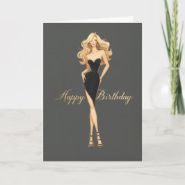 Cartão Blonde Girl Black Dress Glam Fashionista BDay
