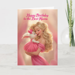 Cartão Blonde Mother w/ Baby Bunny in Hot Pink Birthday