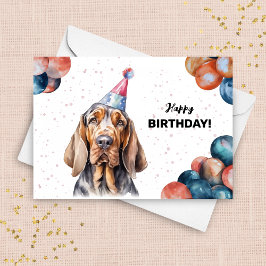 Cartão Bloodhound Dog Balloons e Party Hat Aniversário