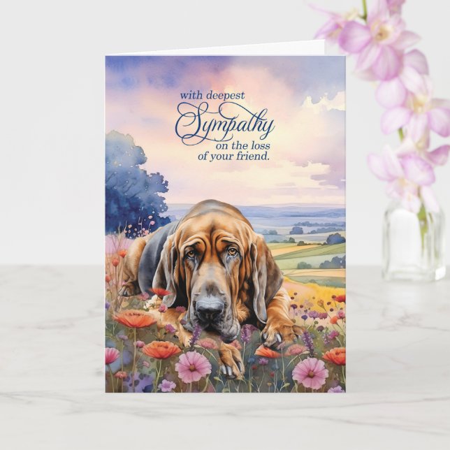 Cartão Bloodhound Dog with Wildflowers Pet Sympathy (Orquídea)
